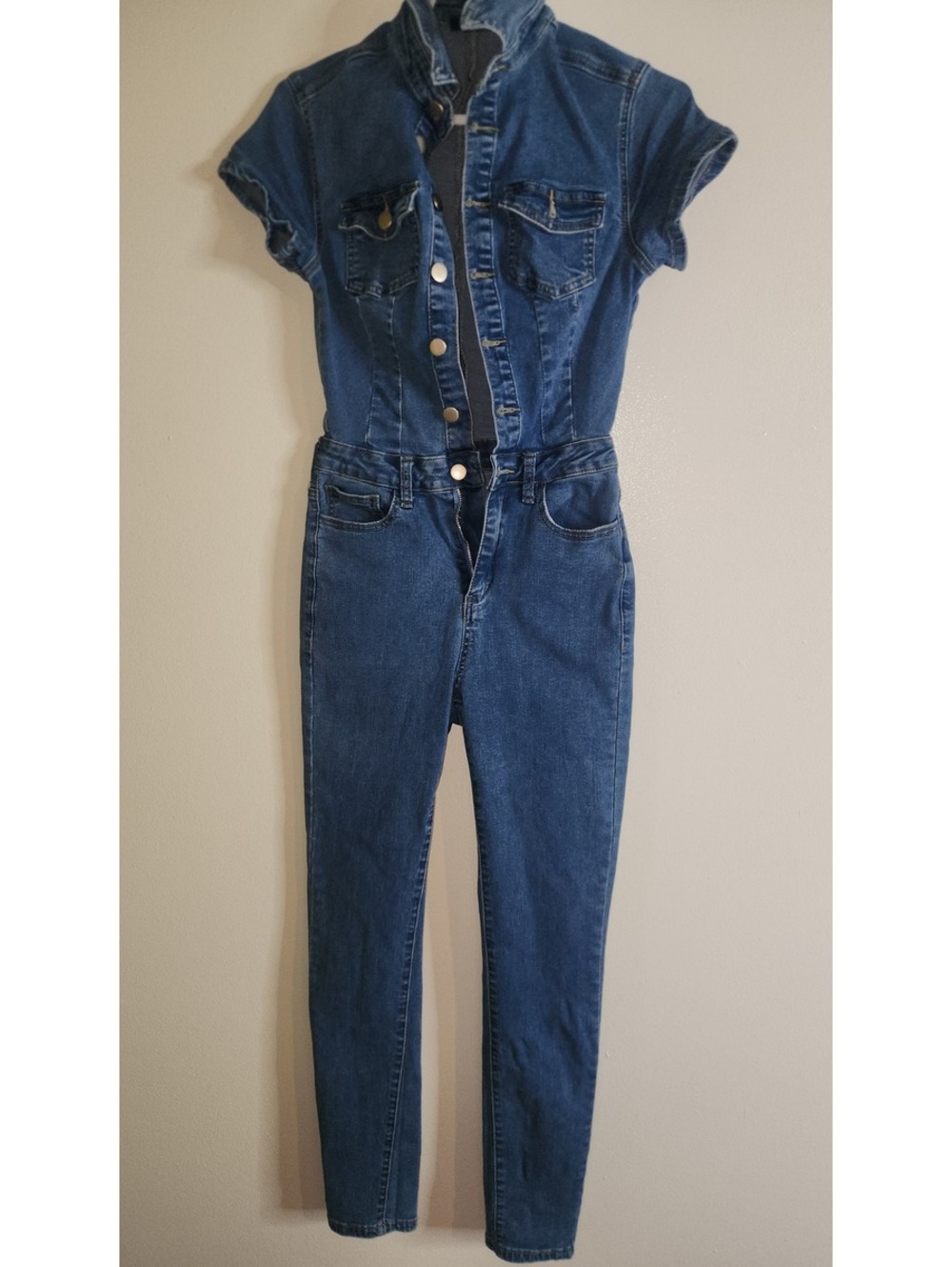 Shein Sky blue denim jumpsuit